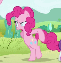 Size: 300x311 | Tagged: safe, derpibooru import, screencap, pinkie pie, rarity, earth pony, pony, unicorn, putting your hoof down, angry, animated, balancing, bipedal, female, frown, gif, glare, gritted teeth, mare, open mouth, raised eyebrow, sassy, solo focus, talking