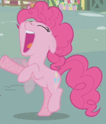 Size: 285x334 | Tagged: safe, derpibooru import, screencap, pinkie pie, earth pony, pony, the ticket master, animated, balancing, eyes closed, faic, female, floppy ears, gif, hoofy-kicks, mare, open mouth, raised leg, rearing, smiling, solo