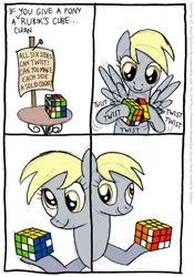 Size: 555x792 | Tagged: safe, artist:kturtle, derpibooru import, derpy hooves, pegasus, pony, comic, female, mare, rubik's cube, smiling, solo, when you see it