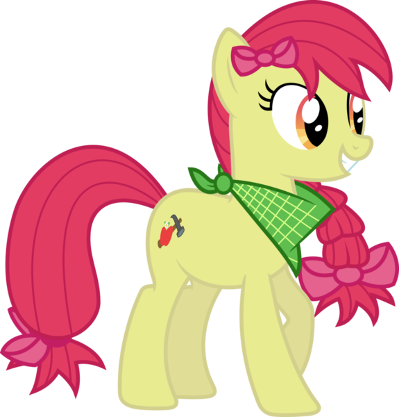 Size: 900x939 | Tagged: safe, artist:kraysee, derpibooru import, apple bloom, earth pony, pony, adult, bandana, bow, braid, female, mare, older, older apple bloom, raised hoof, simple background, smiling, solo, tail bow, transparent background, vector