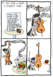 Size: 555x802 | Tagged: safe, artist:kturtle, derpibooru import, octavia melody, earth pony, pony, cello, comic, eyes closed, female, how, mare, minuet in g major, music, music notes, musical instrument, rubik's cube, solo