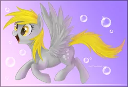 Size: 1521x1034 | Tagged: safe, artist:mn27, derpibooru import, derpy hooves, pegasus, pony, bubble, female, gradient background, happy, mare, solo