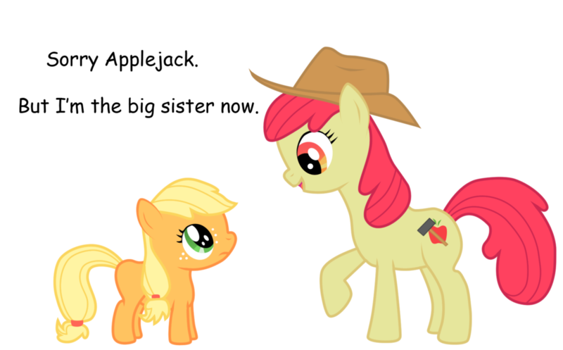 Size: 1024x636 | Tagged: safe, artist:masamunya, derpibooru import, apple bloom, applejack, earth pony, pony, adult, age swap, apple sisters, duo, duo female, eye contact, female, filly, filly applejack, foal, looking at each other, mare, older, older apple bloom, raised hoof, role reversal, siblings, simple background, sisters, transparent background, vector, younger