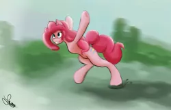 Size: 5100x3300 | Tagged: safe, artist:maffix, derpibooru import, pinkie pie, earth pony, pony, female, mare, motion blur, running, solo