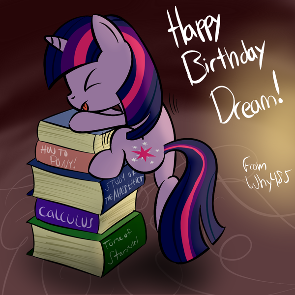 Size: 1200x1200 | Tagged: safe, artist:why485, derpibooru import, twilight sparkle, pony, unicorn, book, climbing, eyes closed, female, filly, foal, solo, that pony sure does love books, tongue out, unicorn twilight