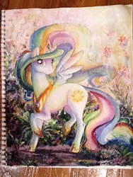 Size: 720x960 | Tagged: safe, artist:th351, derpibooru import, princess celestia, alicorn, pony, female, looking at you, mare, photo, raised hoof, raised leg, smiling, solo, spread wings, traditional art