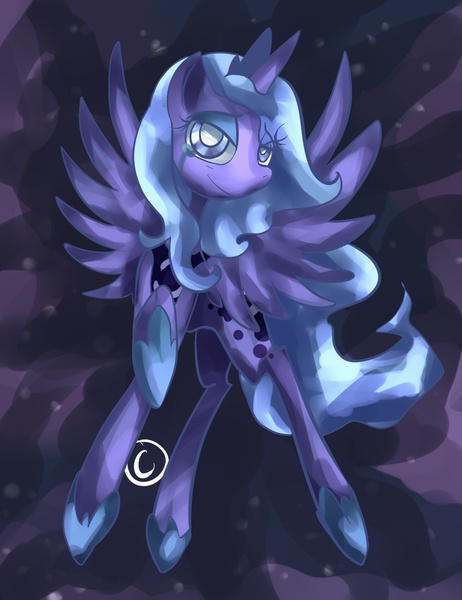 Size: 1000x1300 | Tagged: safe, artist:croco-dile, derpibooru import, princess luna, alicorn, pony, abstract background, female, mare, s1 luna, smiling, smirk, solo