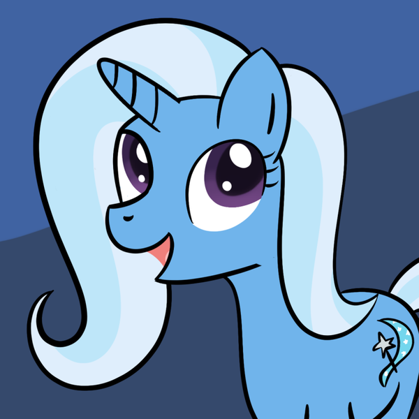 Size: 800x800 | Tagged: safe, artist:why485, derpibooru import, trixie, pony, unicorn, abstract background, awesome face, female, happy, mare, open mouth, request, smiling, solo