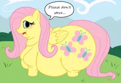 Size: 1000x688 | Tagged: safe, artist:guyfuy, derpibooru import, fluttershy, pegasus, pony, belly, big belly, chubby cheeks, fat, fattershy, female, flabby chest, large butt, mare, neck roll, obese, solo