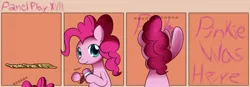 Size: 1400x489 | Tagged: safe, artist:solar-slash, derpibooru import, pinkie pie, earth pony, pony, comic, female, graffiti, mare, panel play, solo