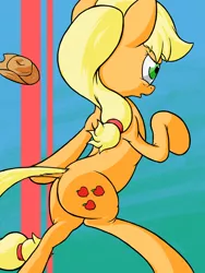 Size: 900x1200 | Tagged: safe, artist:mister-hand, derpibooru import, applejack, earth pony, pony, abstract background, bipedal, dock, female, mare, solo