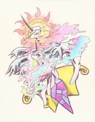Size: 845x1082 | Tagged: safe, artist:ninastars, derpibooru import, princess celestia, alicorn, pony, adolescence, artistic freedom, female, filly, growing up, mare, solo, traditional art, young