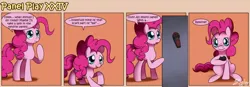 Size: 1400x489 | Tagged: safe, artist:solar-slash, derpibooru import, pinkie pie, earth pony, pony, comic, crossover, female, fourth wall, looking at you, mare, panel play, remote, solo, teen titans