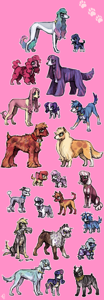 Size: 900x2582 | Tagged: adorabon, apple bloom, appledog, applejack, artist:emlan, big macintosh, bon bon, border collie, butt fluff, cape, cheeribetes, cheerilee, chest fluff, clothes, collar, cute, derpibooru import, derpy hooves, diamondbetes, diamond tiara, dog, dogified, everypony, eye contact, female, fluffy, flutterdog, fluttershy, frown, gilda, gildadorable, glare, gritted teeth, hidden eyes, irish wolfhound, jewelry, leg fluff, lidded eyes, looking at each other, looking up, lyra heartstrings, macabetes, male, moonmutt, mouth hold, necklace, newspaper, open mouth, paw prints, pink background, pinkie pie, poodle, princess, princess celestia, princess luna, puppy, puppy pie, rainbow dash, raridog, rarity, s1 luna, safe, scootaloo, silverbetes, silver spoon, simple background, smiling, smirk, species swap, sunglasses, sunmutt, sweetie belle, sweetie drops, tail fluff, tail wag, terrier, trixie, twilight barkle, twilight sparkle, vinylbetes, vinyl scratch, wall of tags, zecora, zecorable