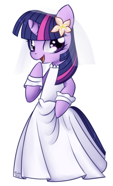 Size: 694x1140 | Tagged: artist:solar-slash, bipedal, clothes, derpibooru import, dress, female, safe, semi-anthro, simple background, smiling, solo, transparent background, twilight sparkle, wedding dress