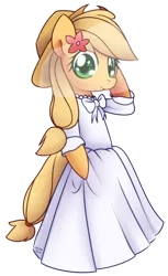 Size: 766x1248 | Tagged: safe, artist:solar-slash, derpibooru import, applejack, anthro, earth pony, semi-anthro, arm hooves, clothes, dress, female, flower, simple background, smiling, solo, transparent background, wedding dress