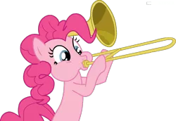 Size: 856x590 | Tagged: dead source, safe, artist:miketheuser, derpibooru import, pinkie pie, earth pony, pony, female, mare, photoshop, simple background, solo, transparent background, trombone