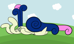 Size: 500x300 | Tagged: safe, artist:lamia, derpibooru import, bon bon, sweetie drops, earth pony, pony, animated, cloud, dumb running ponies, faceplant, female, gif, mare, solo, wat