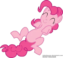 Size: 2383x2209 | Tagged: safe, artist:miketheuser, derpibooru import, pinkie pie, earth pony, pony, eyes closed, female, happy, high res, mare, on back, photoshop, simple background, solo, transparent background