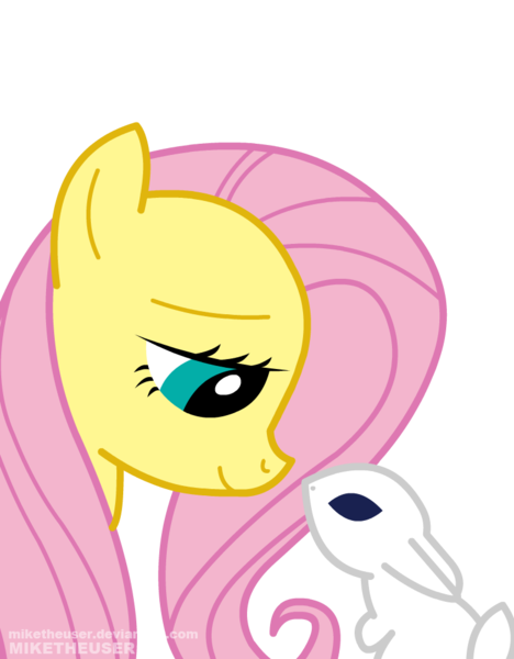 Size: 780x1000 | Tagged: dead source, safe, artist:miketheuser, derpibooru import, angel bunny, fluttershy, pegasus, pony, eye contact, female, looking at each other, mare, photoshop, simple background, transparent background