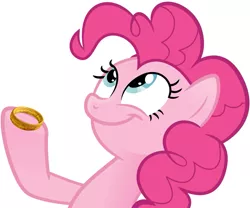 Size: 903x753 | Tagged: safe, derpibooru import, pinkie pie, earth pony, pony, female, look what pinkie found, lord of the rings, mare, meme, simple background, smiling, solo, the one ring, white background, xk-class end-of-the-world scenario