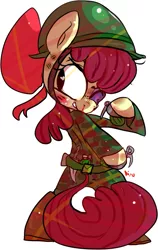 Size: 505x800 | Tagged: apple bloom, artist:clockworkquartet, clothes, derpibooru import, female, grenade, knife, military, safe, semi-anthro, simple background, soldier, solo, uniform, weapon, white background