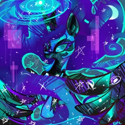 Size: 600x600 | Tagged: safe, artist:clockworkquartet, derpibooru import, nightmare moon, alicorn, pony, abstract background, female, magic, mare, solo