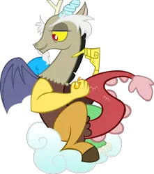 Size: 2000x2261 | Tagged: artist:miketheuser, claws, cloud, derpibooru import, discord, draconequus, fangs, high res, horns, male, on a cloud, safe, simple background, sitting on cloud, solo, transparent background, wings