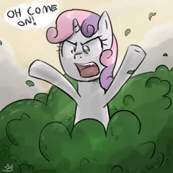 Size: 900x900 | Tagged: safe, artist:speccysy, derpibooru import, sweetie belle, pony, unicorn, hearts and hooves day (episode), bush, bushicorn, female, filly, frustrated, oh come on, scene interpretation, solo
