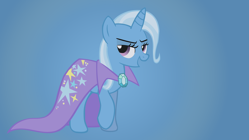 Size: 1920x1080 | Tagged: safe, artist:shelmo69, derpibooru import, trixie, pony, unicorn, boast busters, blue background, cape, clothes, female, gradient background, mare, photoshop, solo, trixie's cape, wallpaper, was there ever any doubt?