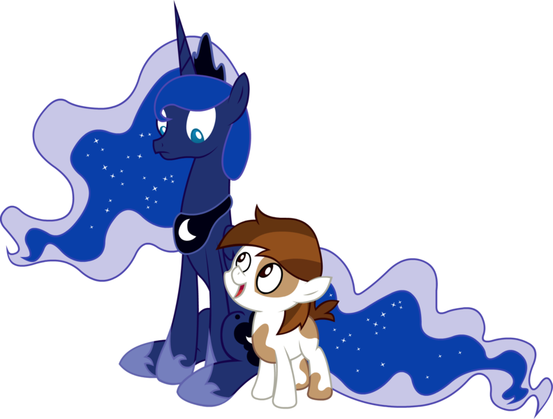 Size: 2000x1516 | Tagged: safe, artist:miketheuser, derpibooru import, pipsqueak, princess luna, alicorn, earth pony, pony, colt, female, lunapip, male, mare, shipping, simple background, straight, transparent background