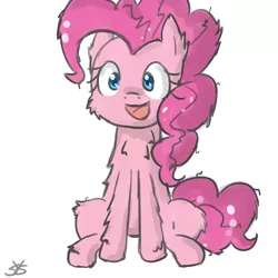 Size: 900x900 | Tagged: safe, artist:speccysy, derpibooru import, pinkie pie, earth pony, pony, cheek fluff, chest fluff, female, fluffy, happy, mare, messy mane, simple background, sitting, solo, white background