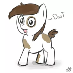 Size: 900x900 | Tagged: safe, artist:speccysy, derpibooru import, pipsqueak, earth pony, pony, colt, doot, looking at you, male, open mouth, simple background, smiling, solo, three legged, wat, white background, wide eyes