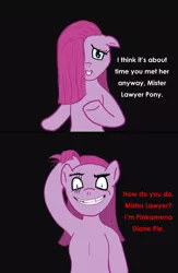 Size: 1080x1656 | Tagged: semi-grimdark, artist:jarntazecht, derpibooru import, pinkie pie, earth pony, pony, fanfic:cupcakes, ace attorney, bipedal, comic, crossover, female, mare, matt engarde, phoenix wright, pinkamena diane pie, solo