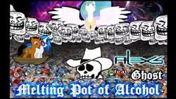 Size: 1366x768 | Tagged: safe, derpibooru import, princess celestia, vinyl scratch, oc, alicorn, pony, unicorn, cans.wav, dubstep, female, male, mare, melting pot of alcohol, melting pot of friendship, stallion, the man they call ghost, troll, true capitalist radio