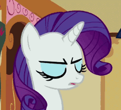 Size: 264x241 | Tagged: safe, derpibooru import, screencap, rarity, pony, unicorn, ponyville confidential, animated, female, gasp, gif, mare, narrowed eyes, reaction image, solo