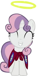 Size: 1877x3787 | Tagged: safe, artist:gurugrendo, derpibooru import, sweetie belle, pony, unicorn, stare master, 200, cape, clothes, cmc cape, cute, diasweetes, dubs, female, filly, get, halo, happy, photoshop, simple background, solo, transparent background