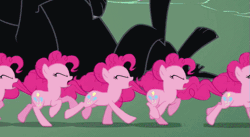 Size: 521x286 | Tagged: safe, derpibooru import, edit, edited screencap, screencap, cerberus (character), pinkie pie, cerberus, earth pony, pony, it's about time, animated, cropped, eyes closed, female, gif, mare, multeity, multiple heads, perfect loop, running, three heads, too much pink energy is dangerous