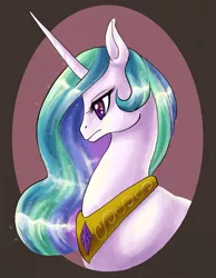 Size: 800x1030 | Tagged: safe, artist:zaphy1415926, derpibooru import, princess celestia, alicorn, pony, bust, colored pupils, female, frown, mare, profile, solo, starry eyes, wingding eyes