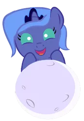 Size: 360x520 | Tagged: safe, artist:doctorxfizzle, derpibooru import, princess luna, pony, baby, baby pony, cute, female, filly, foal, happy, looking at you, moon, open mouth, peekaboo pony pals, simple background, smiling, solo, tangible heavenly object, transparent background, woona