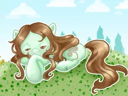 Size: 800x600 | Tagged: safe, artist:cloverminto, derpibooru import, oc, unofficial characters only, earth pony, pony, female, mare, prone, solo, tired