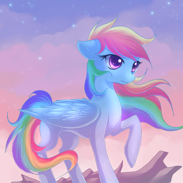 Size: 2222x2222 | Tagged: safe, artist:jacky-bunny, derpibooru import, rainbow dash, pegasus, pony, female, floppy ears, high res, mare, raised hoof, solo