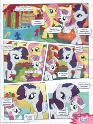Size: 1195x1600 | Tagged: safe, derpibooru import, official, fluttershy, rarity, sweetie belle, pegasus, pony, unicorn, cake, comic, female, filly, food, german comic, mare, present, rufus, totally rufus, translation