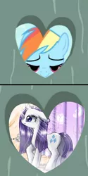 Size: 400x800 | Tagged: safe, artist:johnjoseco, derpibooru import, edit, rainbow dash, rarity, pegasus, pony, unicorn, female, lesbian, mare, raridash, shipping, shower, voyeur dash, voyeurism, wet, wet mane, wet mane rarity