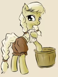 Size: 600x800 | Tagged: safe, artist:snus-kun, derpibooru import, granny smith, earth pony, pony, bath, clothes, female, looking back, mare, pantaloons, pigtails, solo, sponge, tub, twintails, young granny smith, younger