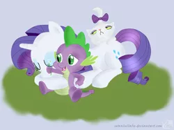 Size: 1024x768 | Tagged: safe, artist:swanlullaby, derpibooru import, opalescence, rarity, spike, dragon, pony, unicorn, female, flower, hug, interspecies, male, mare, prone, shipping, sparity, spikelove, straight