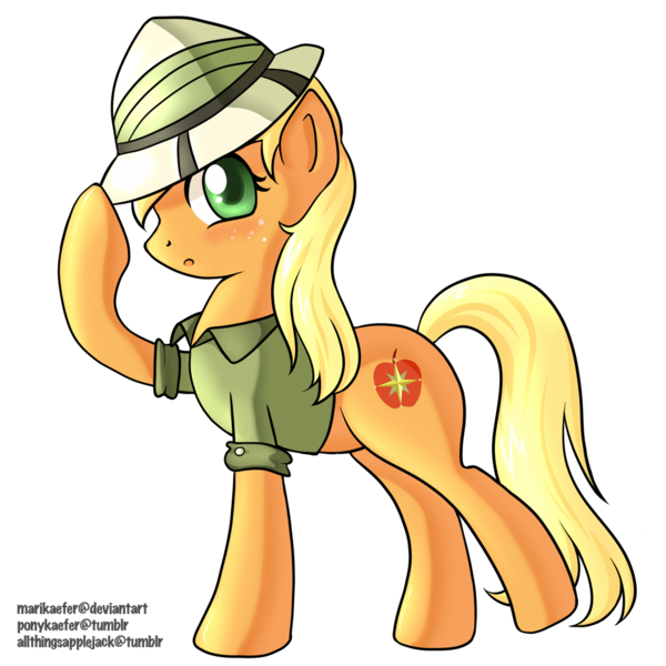 Size: 1000x1000 | Tagged: safe, artist:marikaefer, derpibooru import, applejack, daring do, earth pony, pony, clothes, female, fusion, hat, identity theft, mare, pith helmet, shirt, simple background, solo, transparent background