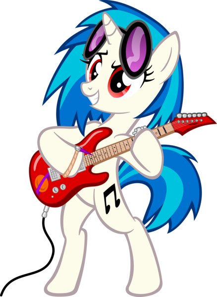 Size: 7307x10000 | Tagged: safe, artist:supermatt314, derpibooru import, vinyl scratch, pony, unicorn, absurd resolution, bipedal, cutie mark, electric guitar, female, guitar, hooves, horn, mare, simple background, smiling, solo, sunglasses, teeth, transparent background