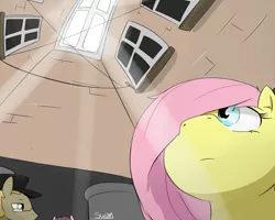 Size: 1280x1024 | Tagged: safe, artist:swomswom, derpibooru import, fluttershy, oc, pegasus, pony, crepuscular rays, female, hair over one eye, indoors, mare, window