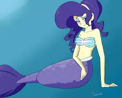 Size: 1280x1024 | Tagged: artist:swomswom, belly button, breasts, cleavage, derpibooru import, female, mermaid, mermaidized, mermarity, rarity, safe, seashell, shell bra, solo